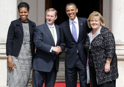 First Lady Michelle Obama, Taoiseach Enda Kenny, President Barack Obama and Fionnuala Kenny at Farmleigh today