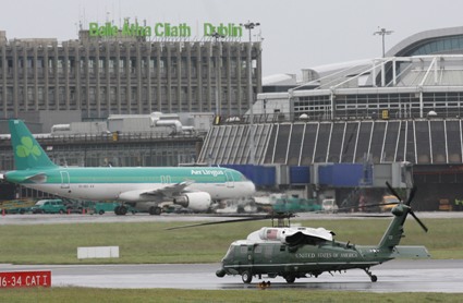 Helicopter Marine One pictured at Dublin Airport before bring President Obama to Phoenix Park to meet President McAleese