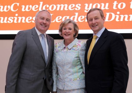 Taoiseach Enda Kenny pictured at yesterday's event with Mary Cullen, Director at PWC and Ronan Murphy, Senior Partner at PWC 
