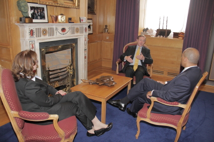 Taoiseach Enda Kenny in conversation with Governor Deval Patrick and Senate President Therese Murray