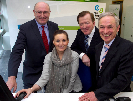 Pictured at Fingal County Hall, Swords, were; Ciara Sutton, from Fingal County Council with Environment Minister Phil Hogan, Enterprise Minister Richard Bruton and Minister for State for Small Business John Perry 