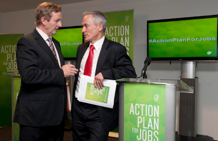 Taoiseach Enda Kenny and Jobs Minister Richard Bruton speak at the Action Plan for Jobs Quarterly Report earlier