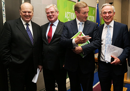 Minister Noonan, Tánaiste Eamon Gilmore, Taoiseach Enda Kenny and Minister Richard Bruton at the press conference today